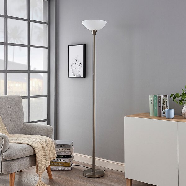 Lindby podna lampa Ignacia, boja nikla, staklo, 180 cm, E27, Metalik, Dnevni boravak/blagovaonica, Metal