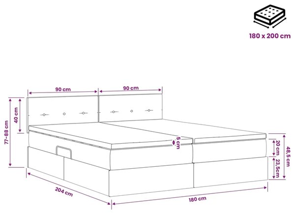 Krevet s od storage s uzglavljem 2 kom. Crna - Crna 180 x 200 cm Prošiveno gumbima