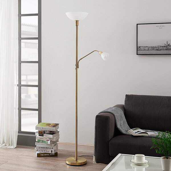 Lindby stropni reflektor Jost, 180 cm, mesing, lampa za čitanje, E27, Zlato / mjed, Dnevni boravak/blagovaonica, Metal