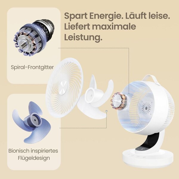 Ventilator s LED zaslonom, tihi ventilator - Bijela - 26x25x38,4 cm