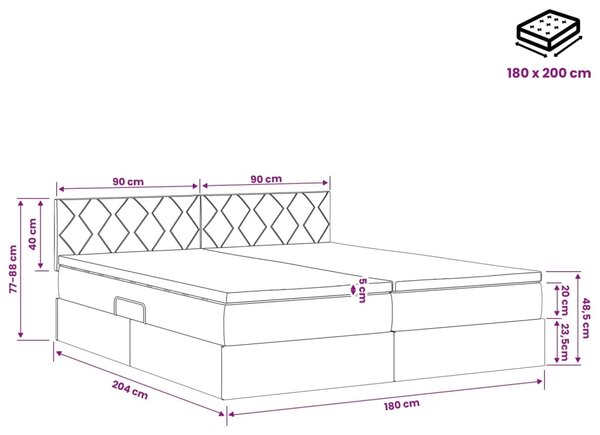 Krevet s od storage s uzglavljem 2 kom. Crna Lažna koža - Crna 180 x 200 cm Dizajn s rombovima