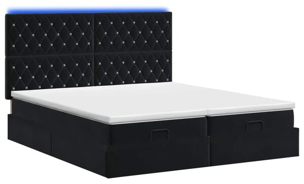 Krevet od pjene s madracem i LED-om Crna 180 x 200 cm Baršun - Crna 180 x 200 cm Kristal s dugmadima