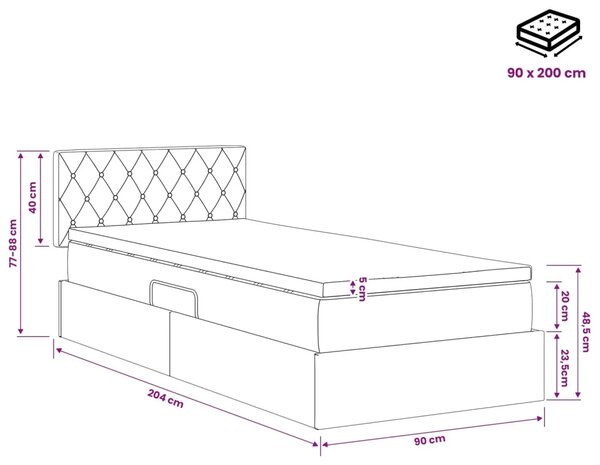 Krevet s od storage s uzglavljem Ružičasta 90 x 200 cm Baršun - Ružičasta 90 x 200 cm Kristal s dugmadima