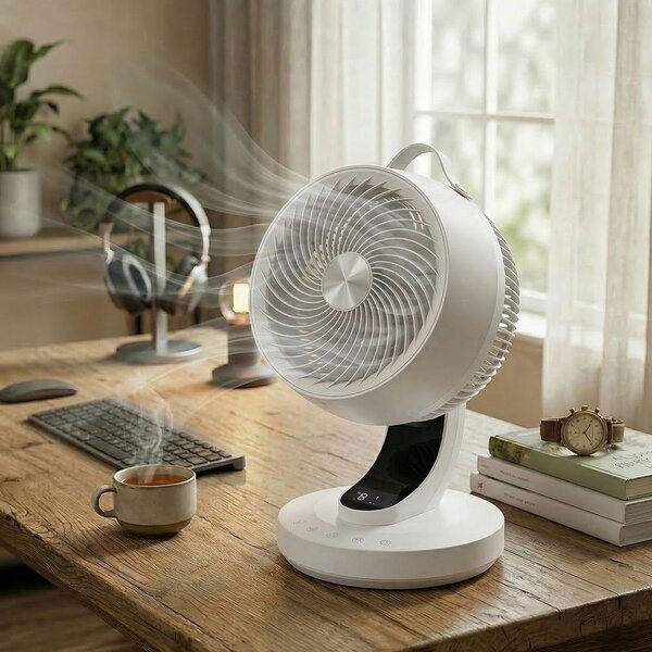 Ventilator s LED zaslonom, tihi ventilator - Bijela - 26x25x38,4 cm