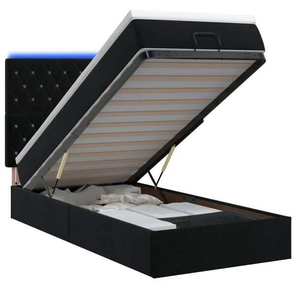 Krevet od pjene s madracem i LED-om Crna 90 x 200 cm Baršun - Crna 90 x 200 cm Kristal s dugmadima