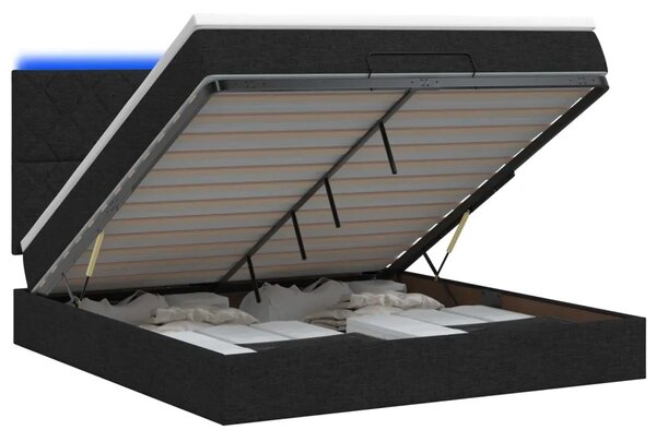 Krevet od pjene s madracem i LED-om Crna 180 x 200 cm Tkanina - Crna 180 x 200 cm Dizajn s rombovima