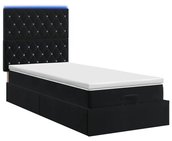 Krevet od pjene s madracem i LED-om Crna 90 x 200 cm Baršun - Crna 90 x 200 cm Kristal s dugmadima