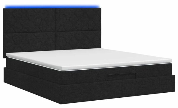 Krevet od pjene s madracem i LED-om Crna 180 x 200 cm Tkanina - Crna 180 x 200 cm Dizajn s rombovima