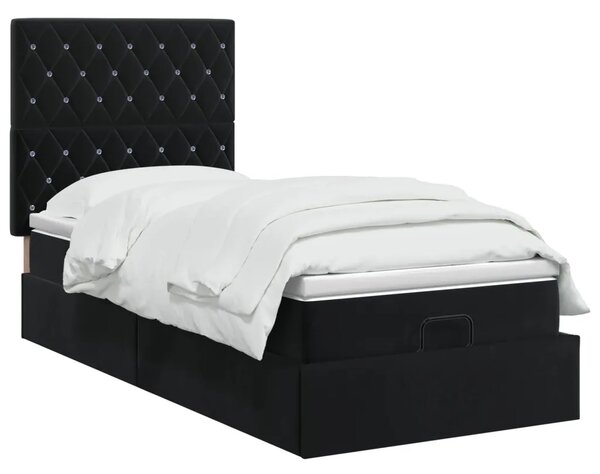 Krevet od pjene s madracem i LED-om Crna 90 x 200 cm Baršun - Crna 90 x 200 cm Kristal s dugmadima