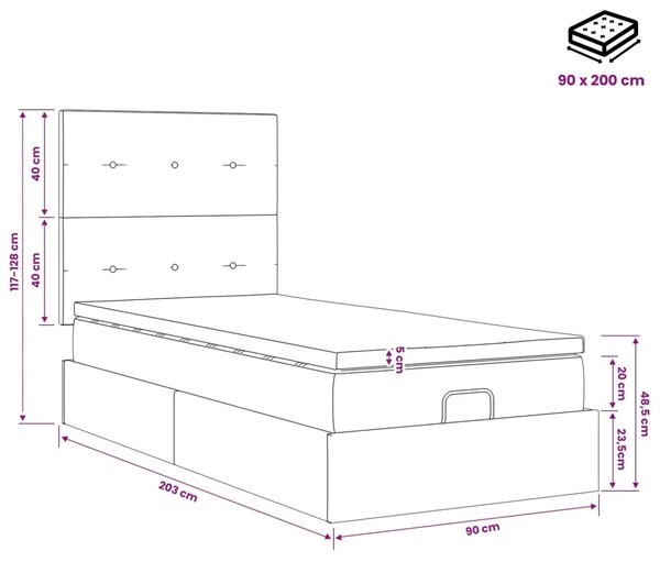 Podesivi krevet s madracem Crna 90 x 200 cm Baršun - Crna 90 x 200 cm Prošiveno gumbima