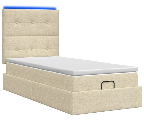 Krevet od pjene s madracem i LED-om Krem 100 x 200 cm Tkanina - Krem 100 x 200 cm Prošiveno gumbima