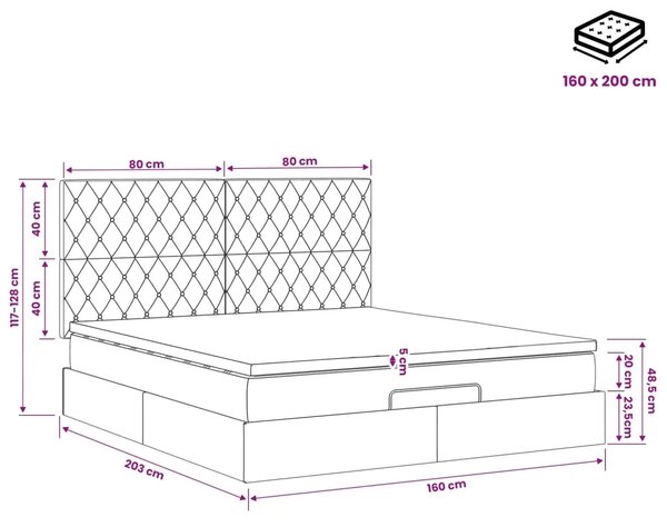 Podesivi krevet s madracem Ružičasta 160 x 200 cm Baršun - Ružičasta 160 x 200 cm Kristal s dugmadima