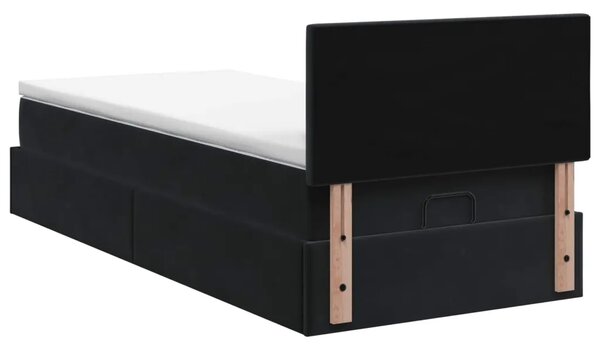 Podesivi krevet s madracem s uzglavljem Crna 90 x 200 cm Baršun - Crna 90 x 200 cm Kristal s dugmadima