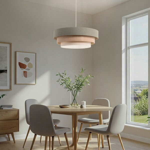 Maco Design Viseća lampa Triniti, zelena/bež/krem, Ø 60 cm, tekstil, prigušiva, Zelena, Dnevni boravak/blagovaonica, Tkanina / tekstil
