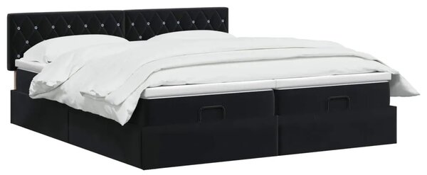 Podesivi krevet s madracem s uzglavljem 2 pcs Crna Baršun - Crna 180 x 200 cm Kristal s dugmadima