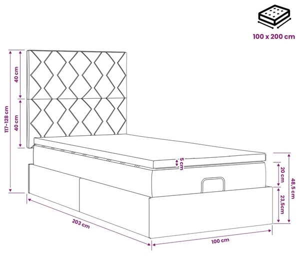 Podesivi krevet s madracem Krem 100 x 200 cm Tkanina - Krem 100 x 200 cm Dizajn s rombovima