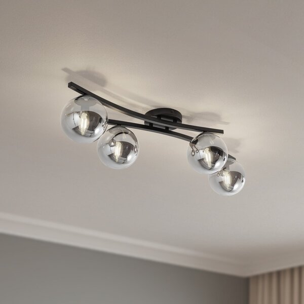 EMIBIG LIGHTING Stropna lampa Opus, dužina 84 cm, dim siva/crna, 4 žarulje., prigušiva, Crno, Dnevni boravak/blagovaonica, Metal