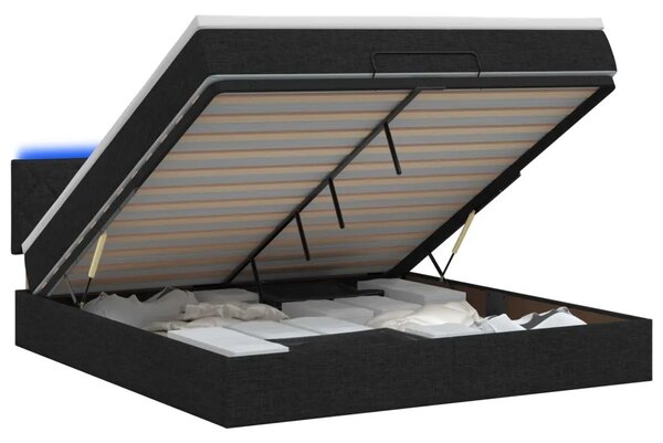 Krevet od pjene s madracem i LED-om Crna 180 x 200 cm Tkanina - Crna 180 x 200 cm Dizajn s rombovima