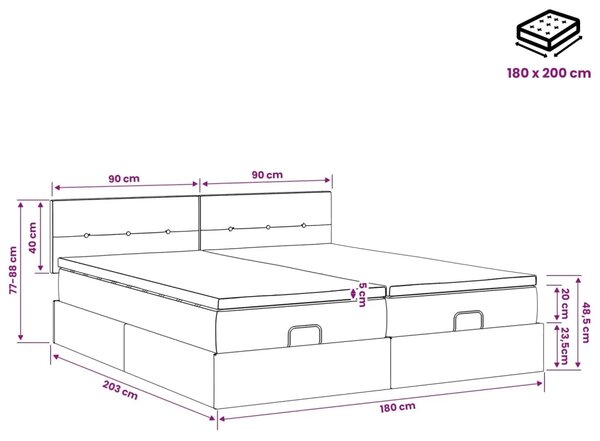 Podesivi krevet s madracem s uzglavljem 2 kom. Crna Baršun - Crna 180 x 200 cm Prošiveno gumbima