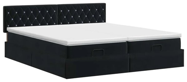 Podesivi krevet s madracem s uzglavljem 2 pcs Crna Baršun - Crna 180 x 200 cm Kristal s dugmadima