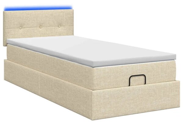 Krevet od pjene s madracem i LED-om Krem 100 x 200 cm Tkanina - Krem 100 x 200 cm Prošiveno gumbima