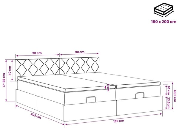 Podesivi krevet s madracem s uzglavljem 2 kom. Crna Tkanina - Crna 180 x 200 cm Dizajn s rombovima