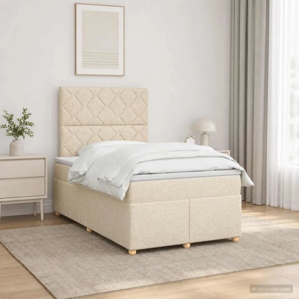 Boxspring krevet s madracem Krem 120 x 190 cm Tkanina - Krem 120 x 190 cm Dizajn s rombovima