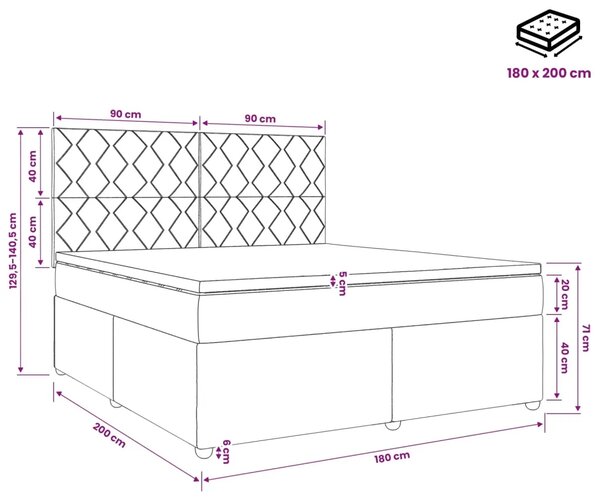 Boxspring krevet s madracem Plava 180 x 200 cm Tkanina - Plava 180 x 200 cm Dizajn s rombovima