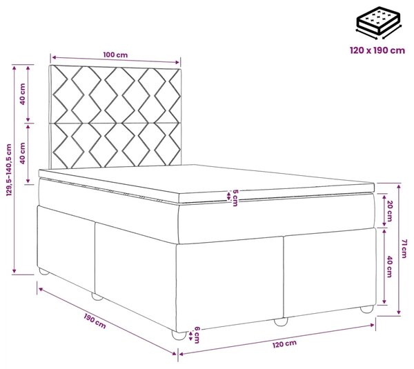 Boxspring krevet s madracem Krem 120 x 190 cm Tkanina - Krem 120 x 190 cm Dizajn s rombovima