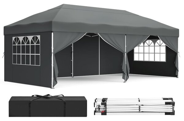 Paviljon 3 x 3 m za vrt i zabave sa zaštitom od sunca - Siva - 3 x 6 m sa 6 bočnih panela