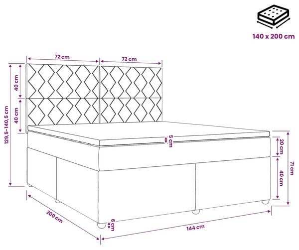 Boxspring krevet s madracem Tamnosiva 140 x 200 cm Tkanina - Tamnosiva 140 x 200 cm Dizajn s rombovima