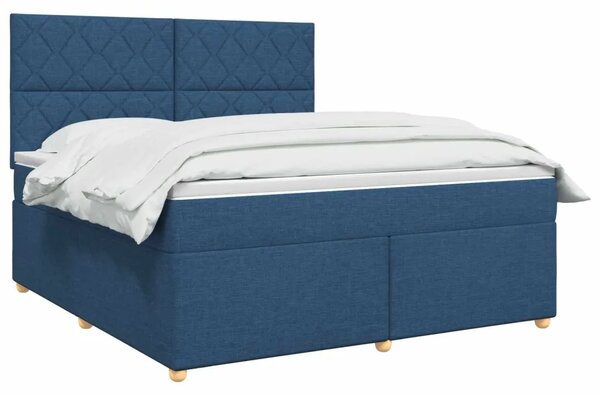 Boxspring krevet s madracem Plava 160 x 200 cm Tkanina - Plava 160 x 200 cm Dizajn s rombovima
