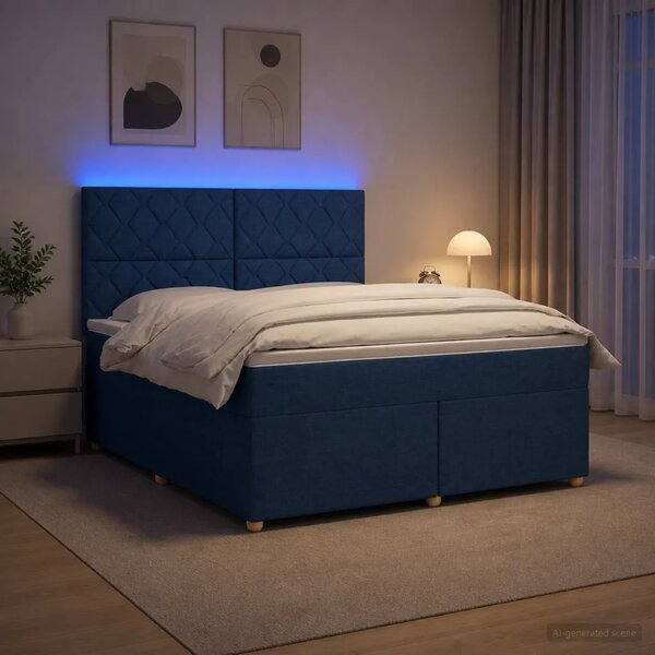 Boxspring krevet s madracem Plava 180 x 200 cm Tkanina - Plava 180 x 200 cm Dizajn s rombovima