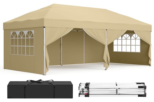 Paviljon 3 x 3 m za vrt i zabave sa zaštitom od sunca - Bež - 3 x 6 m sa 6 bočnih panela