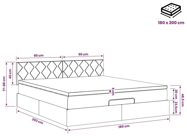 Podesivi krevet s madracem Crna 180 x 200 cm Tkanina - Crna 180 x 200 cm Dizajn s rombovima