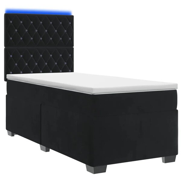 Boxspring krevet s madracem Crna 90 x 200 cm Baršun - Crna 90 x 200 cm Kristal s dugmadima