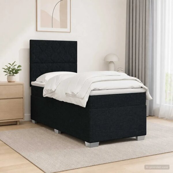 Boxspring krevet s madracem Crna 90 x 200 cm Tkanina - Crna 90 x 200 cm Dizajn s rombovima