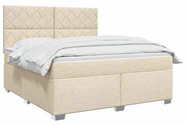 Boxspring krevet s madracem Krem 160 x 200 cm Tkanina - Krem 160 x 200 cm Dizajn s rombovima