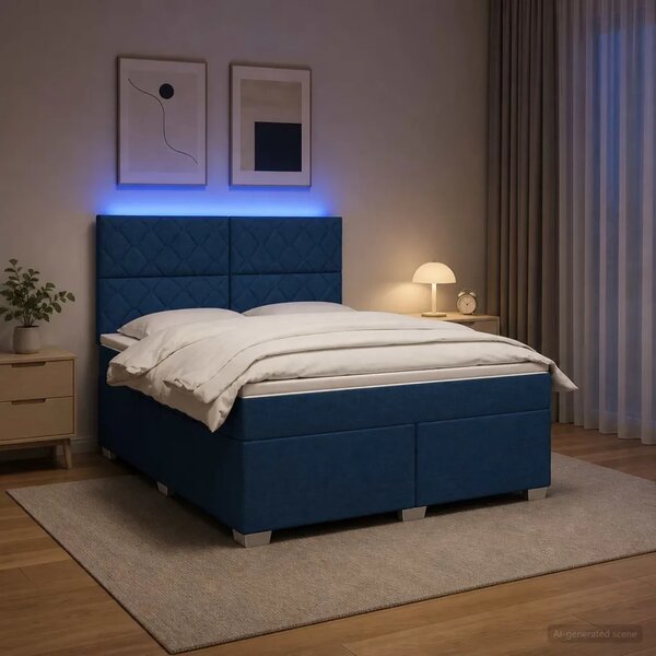 Boxspring krevet s madracem Plava 180 x 200 cm Tkanina - Plava 180 x 200 cm Dizajn s rombovima