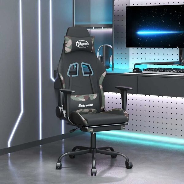 Masažna Gaming stolica od tkanine s osloncem crno-maskirna - Maskirna Sa naslonom za noge