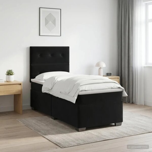 Boxspring krevet s madracem Crna 90 x 200 cm Baršun - Crna 90 x 200 cm Prošiveno gumbima