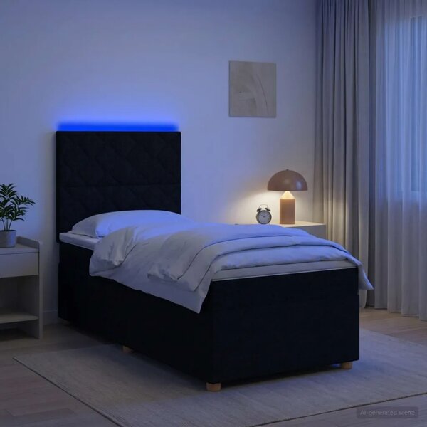 Boxspring krevet s madracem Crna 90 x 190 cm Tkanina - Crna 90 x 190 cm Dizajn s rombovima