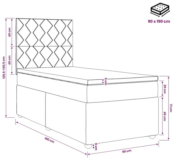 Boxspring krevet s madracem Crna 90 x 190 cm Tkanina - Crna 90 x 190 cm Dizajn s rombovima