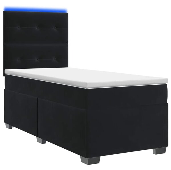 Boxspring krevet s madracem Crna 90 x 200 cm Baršun - Crna 90 x 200 cm Prošiveno gumbima