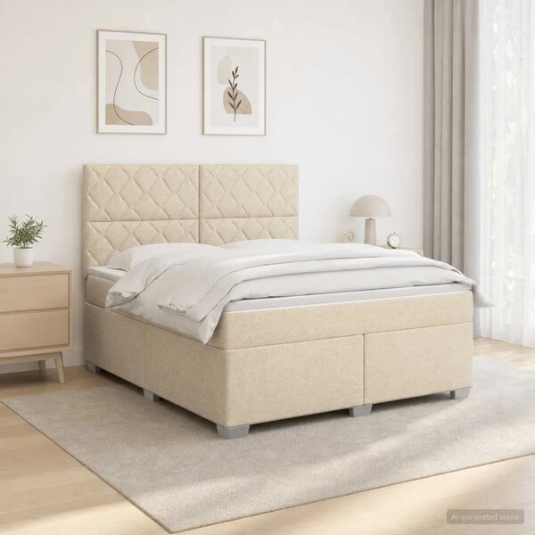 Boxspring krevet s madracem Krem 160 x 200 cm Tkanina - Krem 160 x 200 cm Dizajn s rombovima