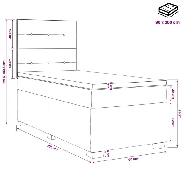 Boxspring krevet s madracem Crna 90 x 200 cm Baršun - Crna 90 x 200 cm Prošiveno gumbima