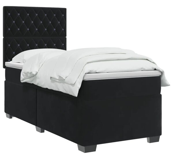 Boxspring krevet s madracem Crna 90 x 200 cm Baršun - Crna 90 x 200 cm Kristal s dugmadima