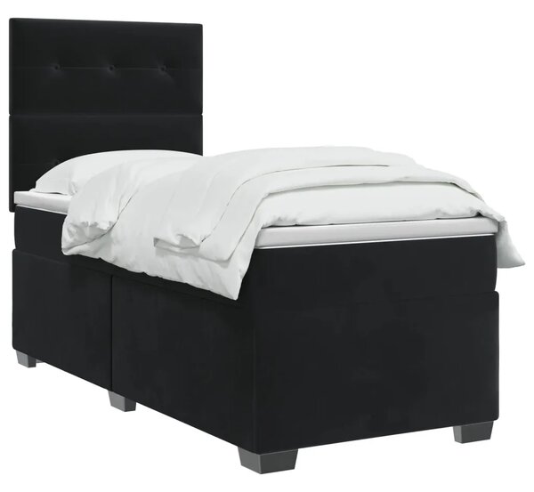 Boxspring krevet s madracem Crna 90 x 200 cm Baršun - Crna 90 x 200 cm Prošiveno gumbima