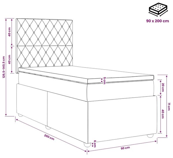 Boxspring krevet s madracem Crna 90 x 200 cm Baršun - Crna 90 x 200 cm Kristal s dugmadima