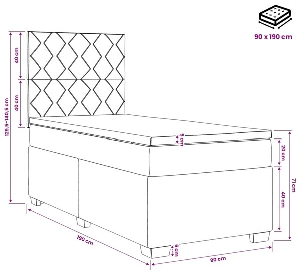 Boxspring krevet s madracem Crna 90 x 190 cm Tkanina - Crna 90 x 190 cm Dizajn s rombovima
